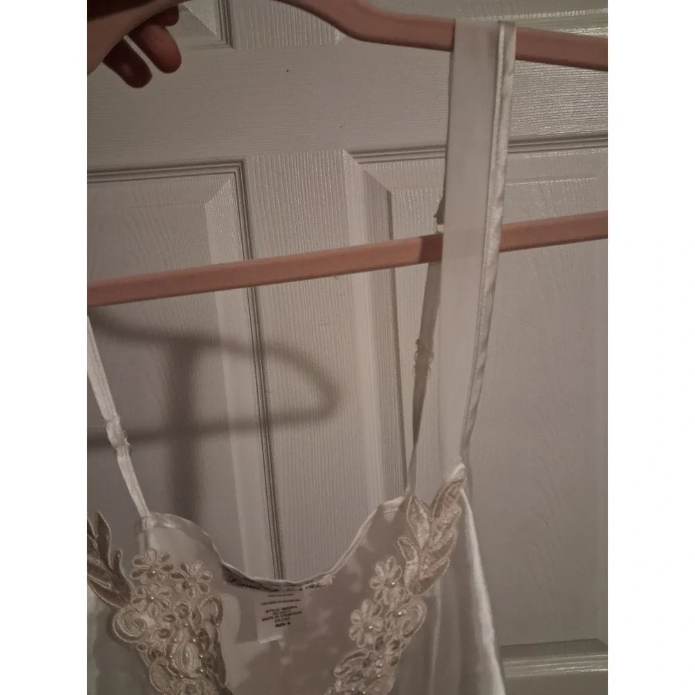 Ivory Satin Babydoll Cami Beaded Floral Lace Pearl Applique Coquette Fairy Y2K S